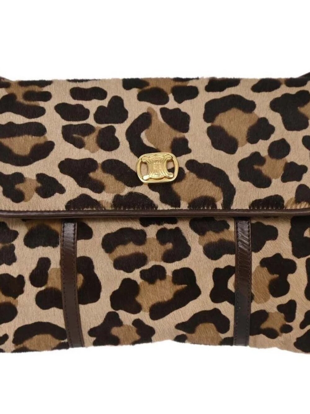 Celine Brown Pony Hair Leopard Print Shoulder Bag M05 166831 - Picture 1 of 15